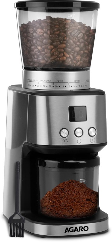 AGARO Supreme Coffee Grinder With Portafilter Holder Conical Burr Grinder, 15 Cups Coffee Maker(Silver)