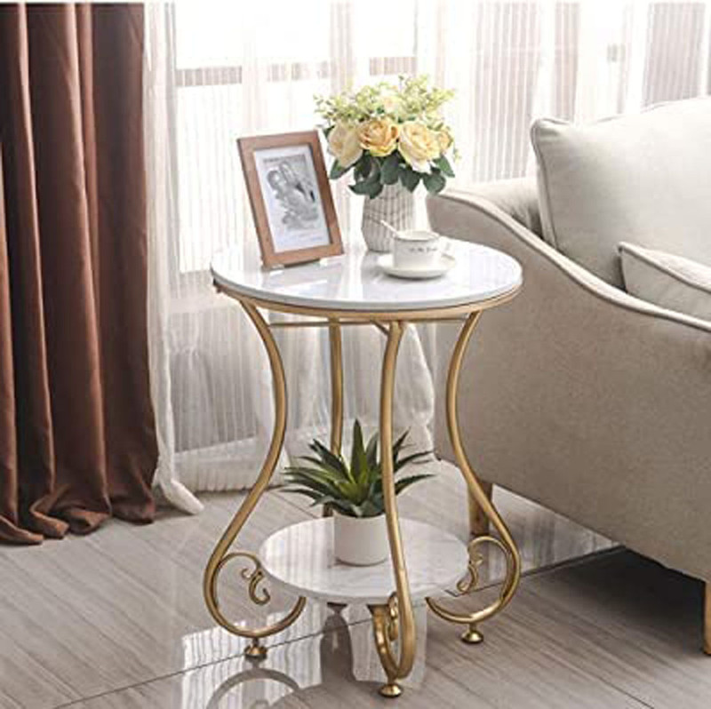 FLORIVA Coffee Table with Stable Metal Frame Side Table for Living Room Bedroom etc. Solid Wood Coffee Table(Finish Color - Gold White, Pre-assembled)