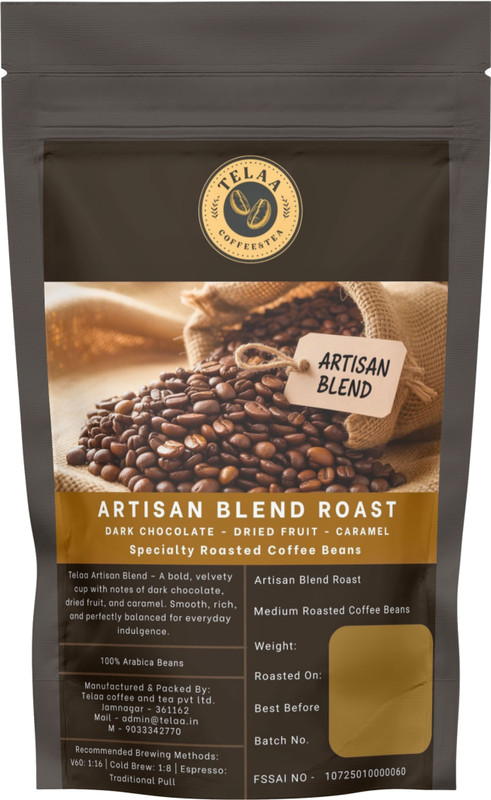 Telaa Coffee And Tea Artisan Blend Premium Roast Coffee Beans – Espresso, Americano, Cappuccino Coffee Beans(250 g, Pure Flavoured)