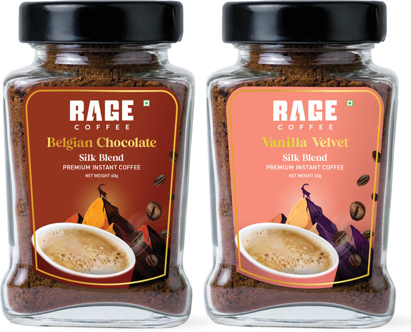RAGE Silk Blend - Belgian Chocolate & Vanilla Velvet, Pack of 2 Instant Coffee(2 x 60 g, Assorted Flavoured)