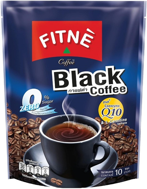 Fitne Black Coffee Packets With Coenzyme Q10 L Carnitine High Antioxidant 10 Sticks Instant Coffee(80 g)