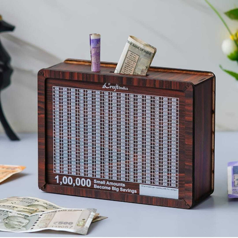 Habit Hom Money Savings Coin Box Gullak Donation Box with Numbers Money Box with Money | Money Box with Money Target and Numbers Vanity Box(Brown)