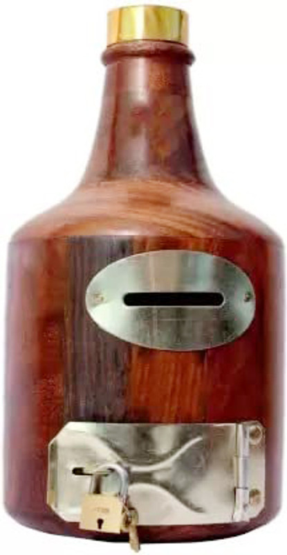 ZIPPIWUD Solid Wood Handmade Bottle Shape Budgeting Decorative Money Bank