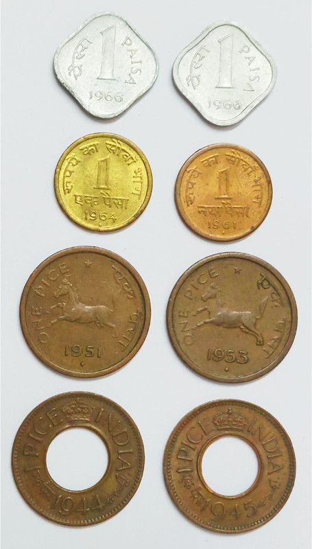 SHUBHCOINS 1 Paisa Copper-Brass-Aluminium Set Very Rare Set in Extra Fine to UNC Condition Medieval Coin Collection(8 Coins)
