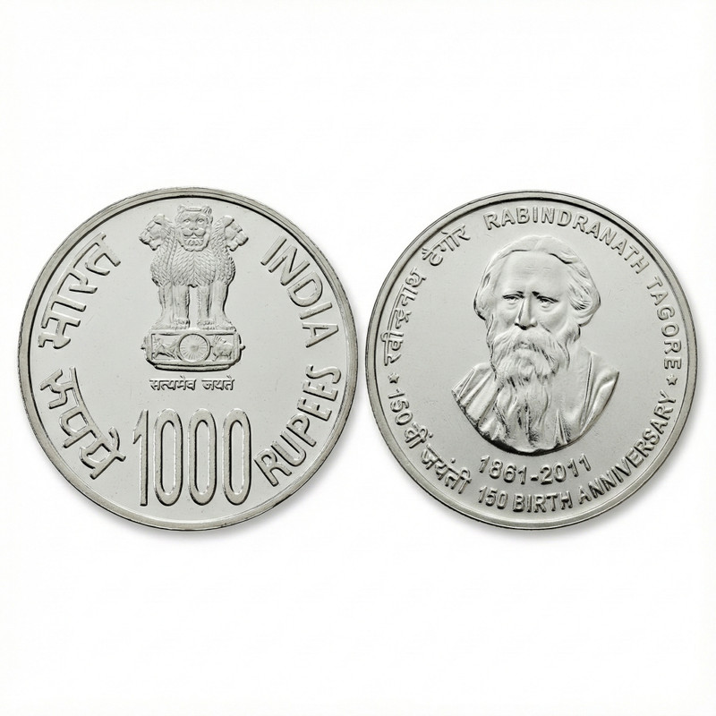 newway 1000 Rupees 1861-2011 Rabindranath Tagore, India Silver-plated Fantasy Series Modern Coin Collection(1 Coins)