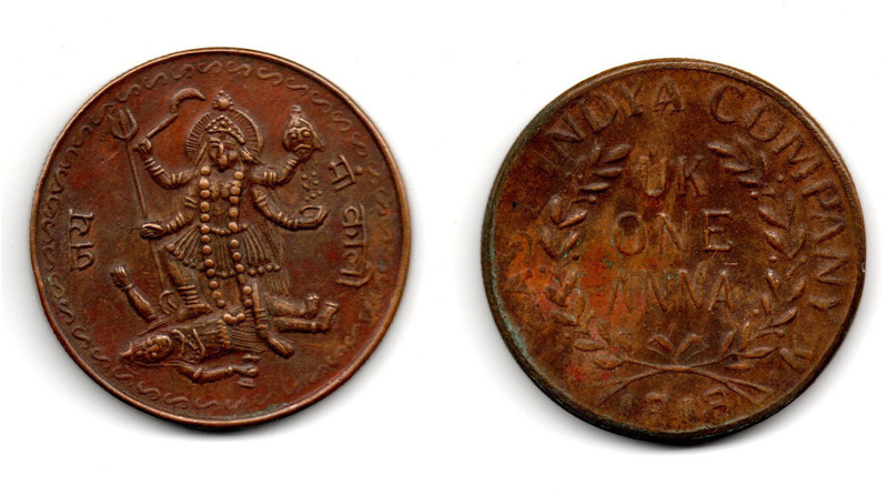 ANK 02B6_Sach Bolo Sach Tolo Hanuman 1818 EIC UKL One Anna Copper India coin rare. Ancient Coin Collection(1 Coins)