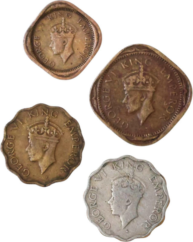 SHUBHCOINS George VI Collection, Brass Set, Anna Series For Students, 1942-44, Very Fine Medieval Coin Collection(4 Coins)