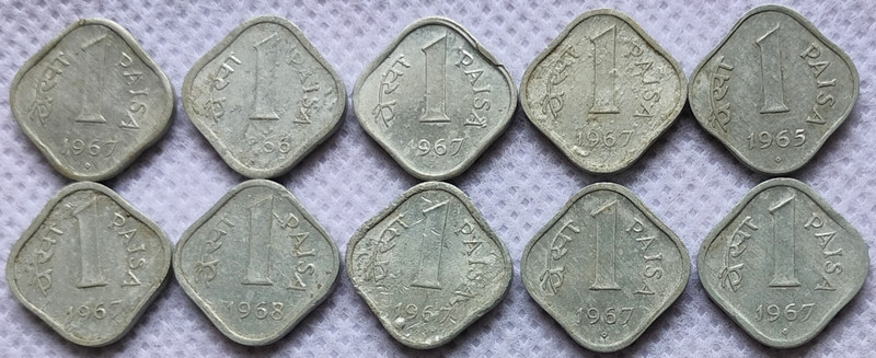 MAHAPHILLA India 1 Paisa 10 Pcs Aluminium Coins Medieval Coin Collection(10 Coins)