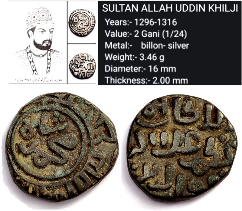 Naaz Rare Collection High Grade Delhi Sultanat 2 Gani Coin Sultan Alauddin Khilji Ancient Coin Collection(1 Coins)