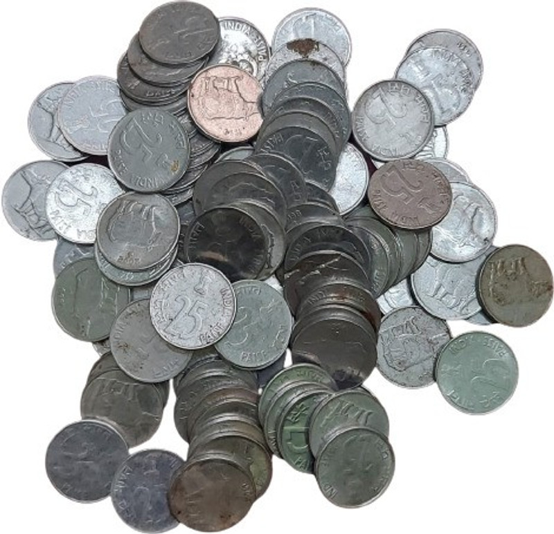 rbf 25 PAISE 100 COIN ALL MIXED YEAR 1988 to 2012 Medieval Coin Collection(100 Coins)