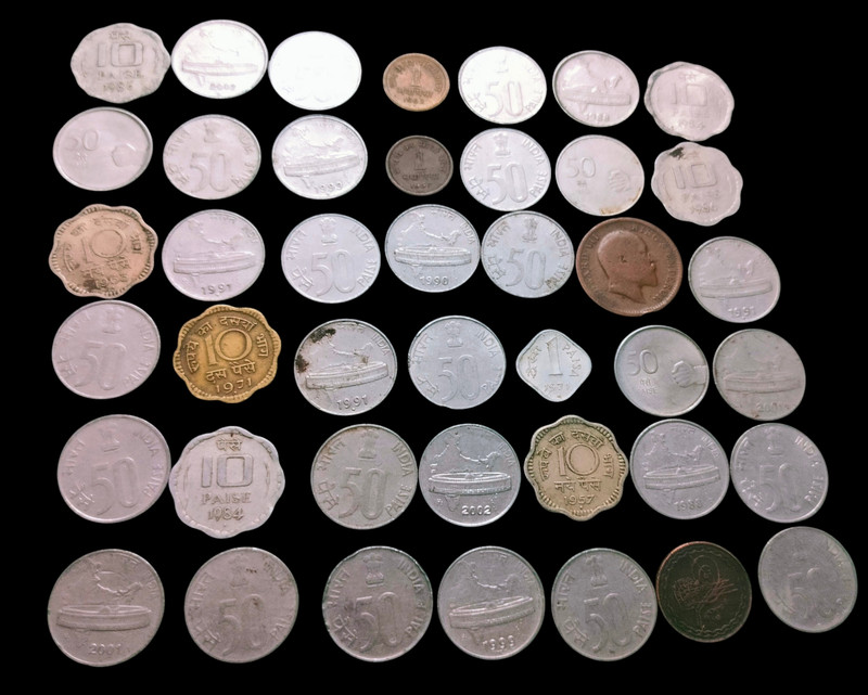 TANTIQUE Vintage Indian Coins Collection 42 Coins Medieval, Ancient, Modern Coin Collection(42 Coins)