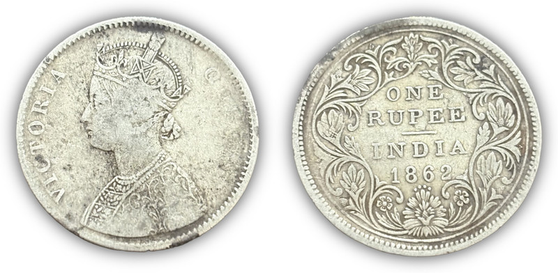 ANTIQUEWAY 1862(B&M) PCG VF35 1/2 Rupee PR#258, B/III Victoria Queen British India Medieval Coin Collection(1 Coins)