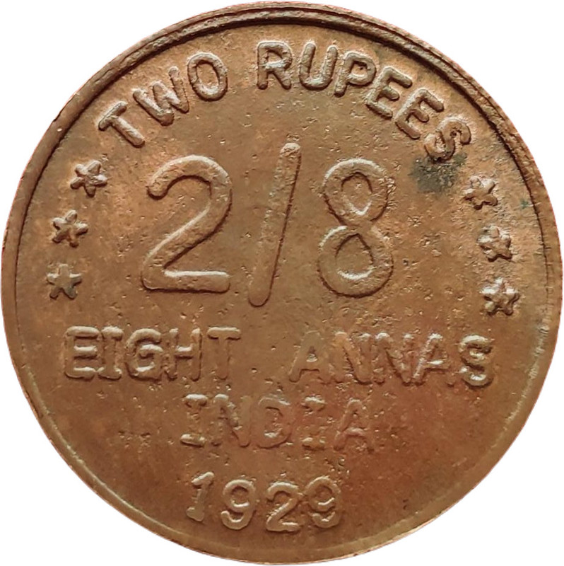 COINS WORLD RUPEES 2/8 EIGHT ANNAS KING GEORGE VI COPPER TOKEN Modern Coin Collection(1 Coins)