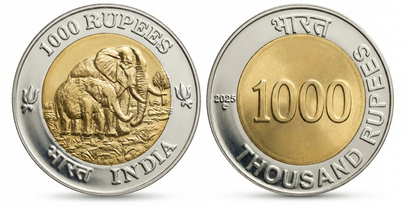 newway Elephant 1000 Rupees 2025 India Fantasy/Educational Bi-Metal Coin Collectible Modern Coin Collection(1 Coins)