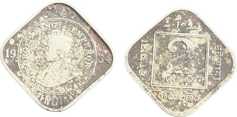 NUMISG 1934 Cu-Ni 2 Annas Key Date George V X Rare British India Medieval Coin Collection(1 Coins)