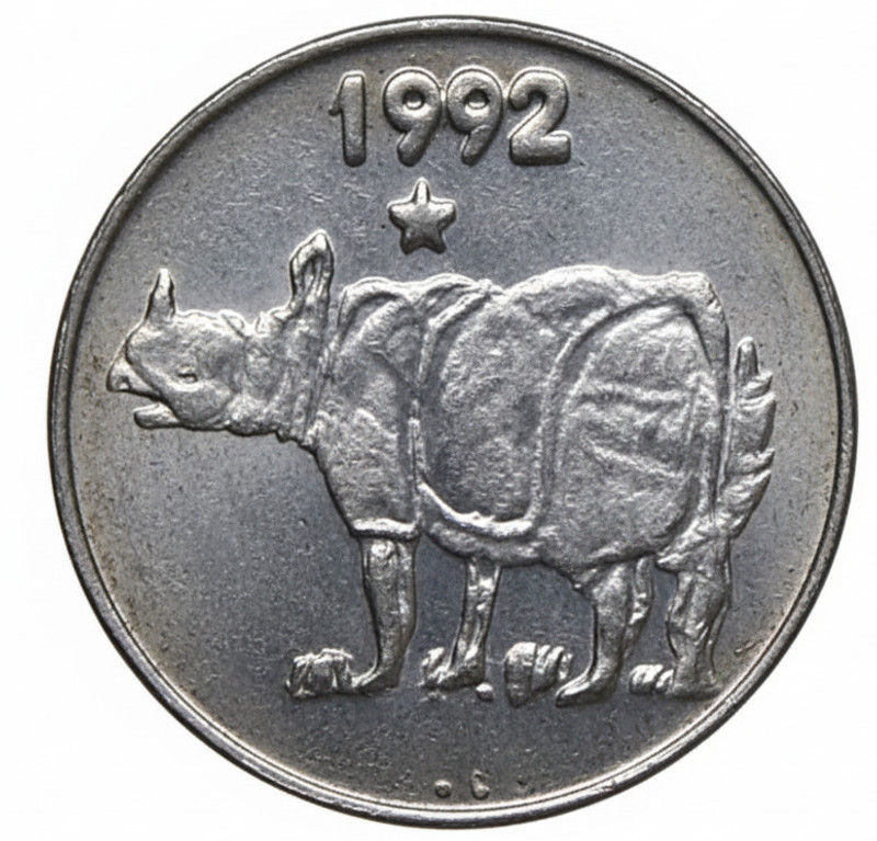 Klox Rare 50 Paise 1992 Star Mint, Rhino/Genda old India Medieval Coin Collection(1 Coins)