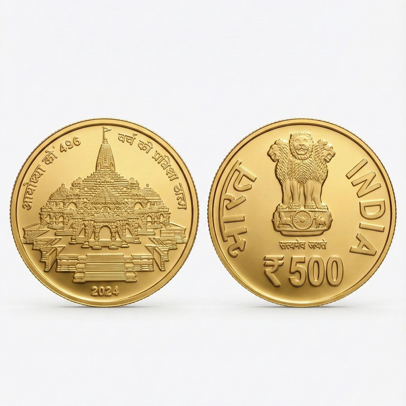 newway 500 Rupees 2024 Ram Mandir, Ayodya old India Gold-plated Fancy Coin Medieval Coin Collection(1 Coins)