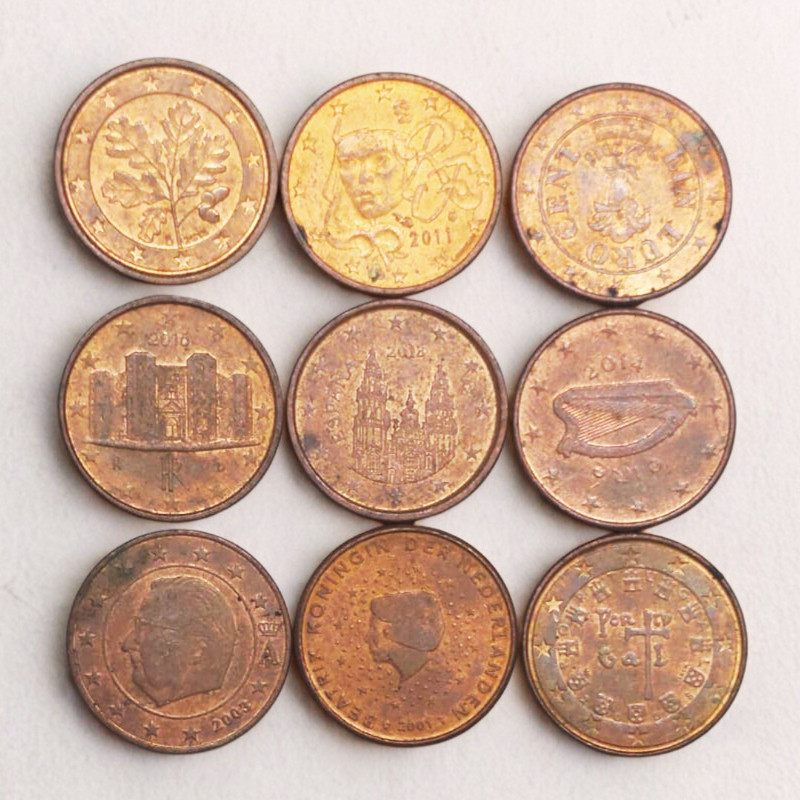 SHUBHCOINS 9 Different Country/Picture 1 Cent Euro Education Set Best for School Projects Medieval Coin Collection(9 Coins)