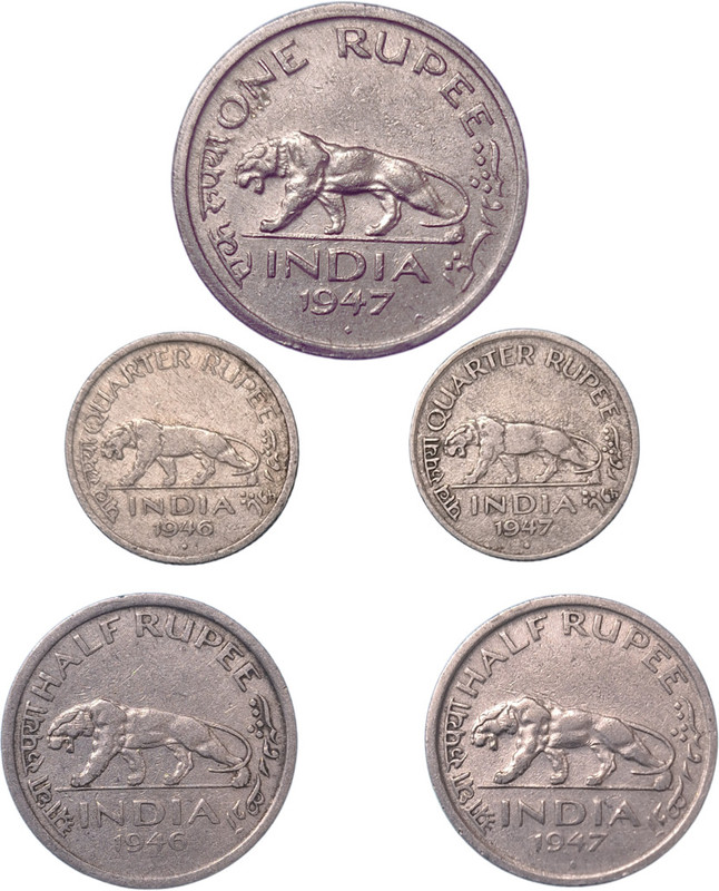 SHUBHCOINS George VI Full Set Rupee Series, Key Date (1946-47) Extra Fine Medieval Coin Collection(5 Coins)