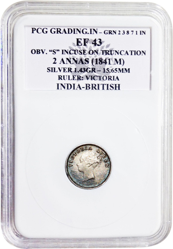 ANTIQUEWAY 1841M PCG EF43 Two Annas "S" Incuse on Truncation Victoria Queen British India Medieval Coin Collection(1 Coins)