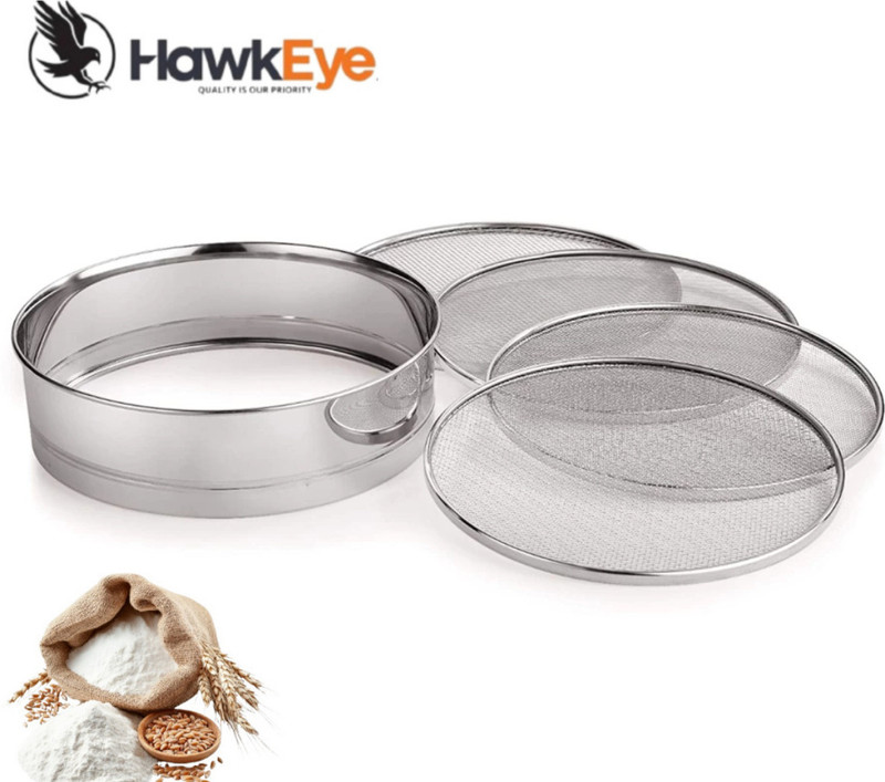 HawkEye Stainless Steel 4 in 1 Interchangeable Atta Chalni | Multi Mesh Flour Strainer Sieve(Steel Pack of 5)
