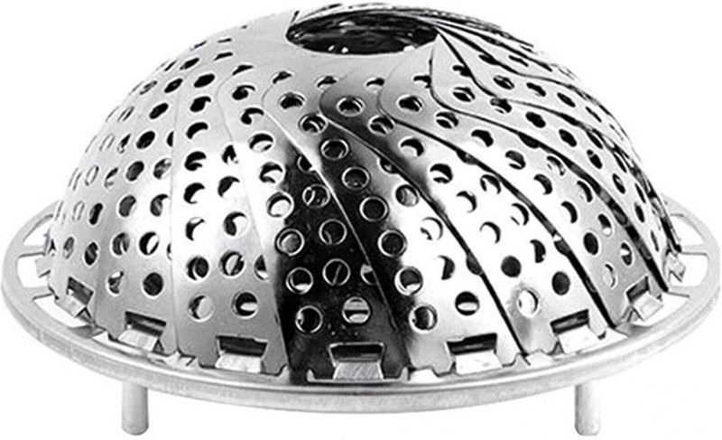 AMEEDARSHAN Foldable Stainless Steel Vegetable Fruit Steamer Punching Food Drain Bowl Basket Multi-functional Kitchen Tools Retractable Collapsible Strainer(Silver Pack of 1)
