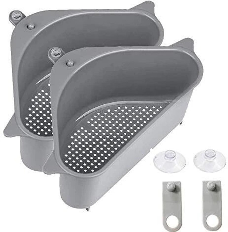 PAVITYAKSH Triangle Shape Sink Storage Rack Drain Shelf Suction Cup Sink Soap Holder Sieve(Multicolor Pack of 2)