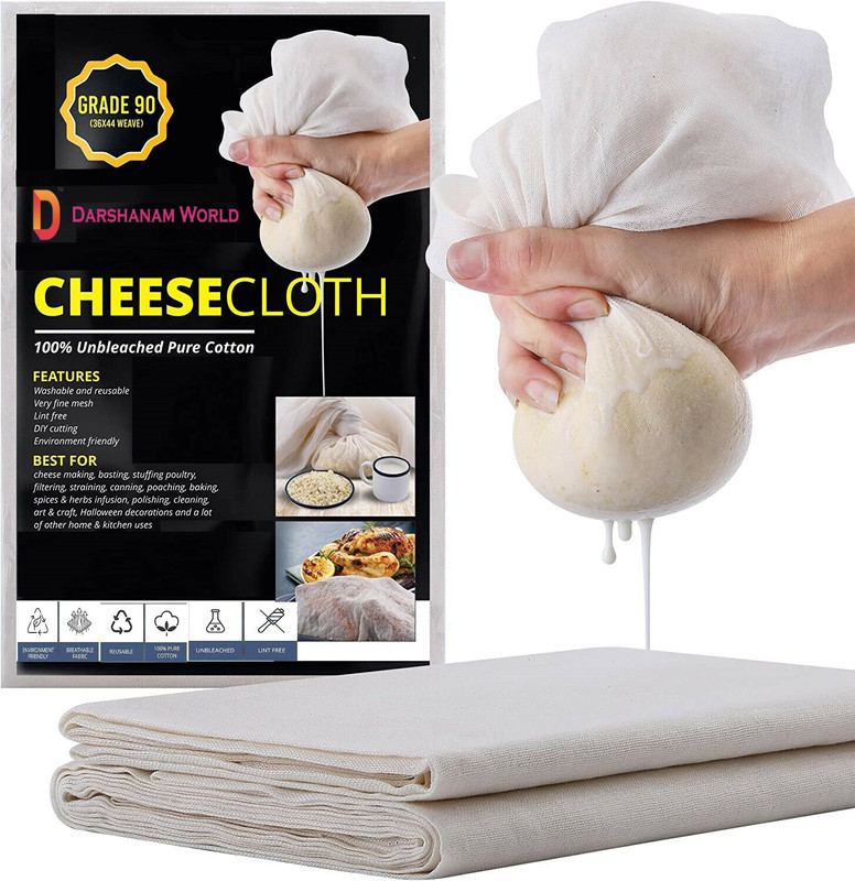DARSHANAM WORLD Natural Ultra Fine Cheese Cloths for Straining Reusable, Making Cheese, Baking Collapsible Strainer(Beige Pack of 1)
