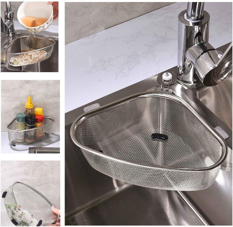 On cart Stainless Steel Triangular Sink Strainers Basket Sink Corner Drain Strainer(Steel Pack of 1)