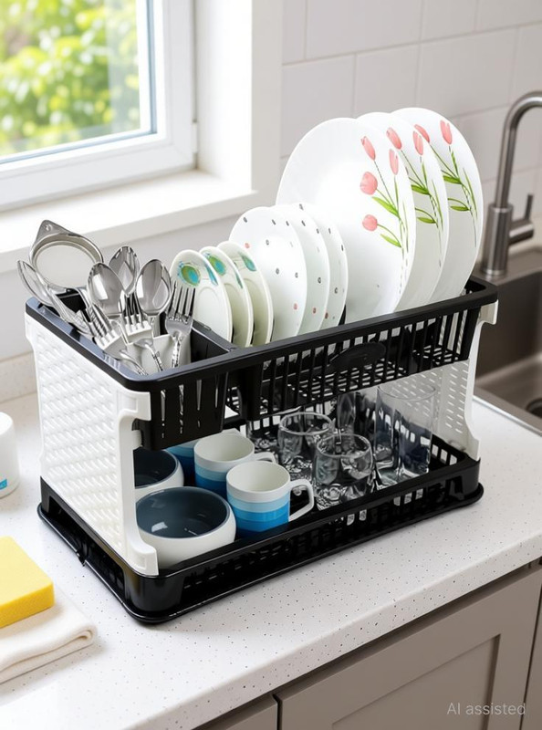 ZIVA ZIVA Plastic Kitchen Strainer Rack Dish & Utensil Drying Stand Drain Organizer Strainer(Black Pack of 1)