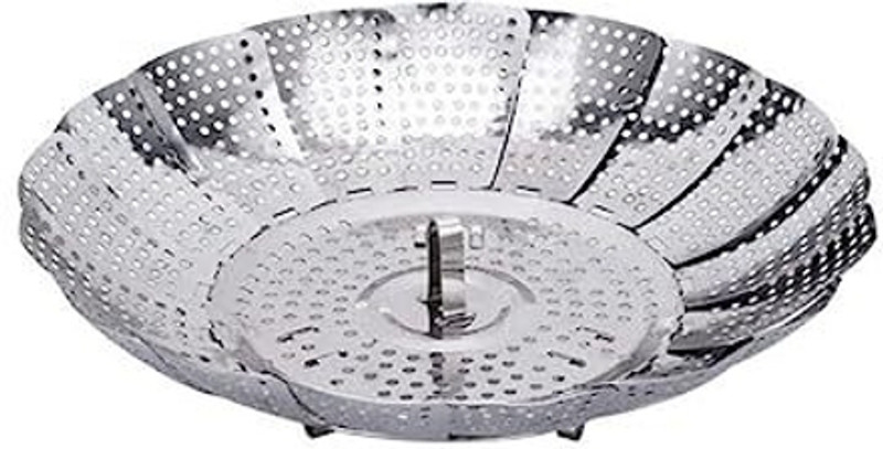 GVJ TRADERS Steamer Basket for Vegetable Pans Momo meat Boiler Foldable Steamer Sieve(Silver Pack of 1)