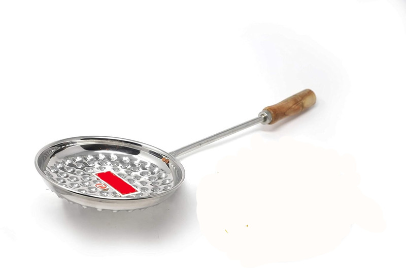 Solanki Kitchen Expert Steel Boondi Jhara | Wooden Handle Hole Strainer Collapsible Strainer(Steel Pack of 1)
