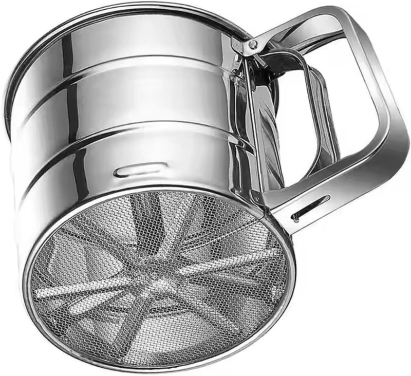 sitsra Stainless Steel Flour Sifter for Baking – Hand Press Sieve Cup for Atta Strainer(Steel Pack of 1)