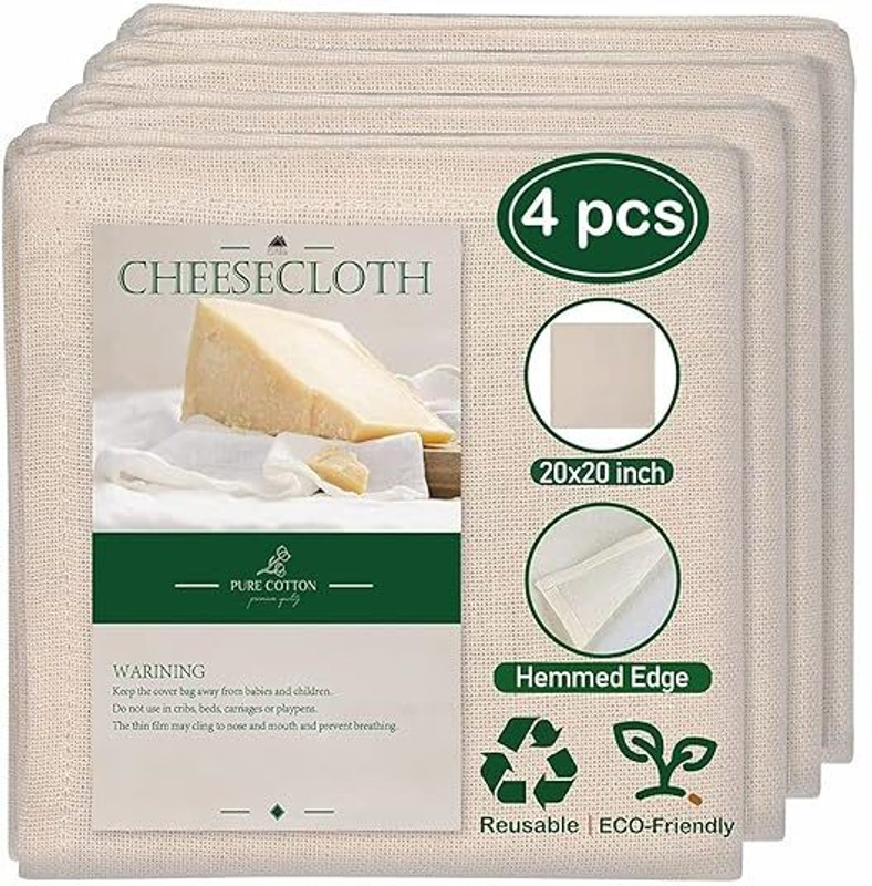 Pixel Home Unbleached Cotton Muslin Cheese Cloth, Ultra Fine, Reusable for Straining Collapsible Strainer(Beige Pack of 4)
