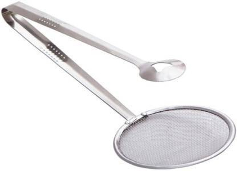 Uratech Multi-Functional 2 in 1 Fry Tool Filter Spoon Strainer with Clip Strainer(Silver Pack of 1)