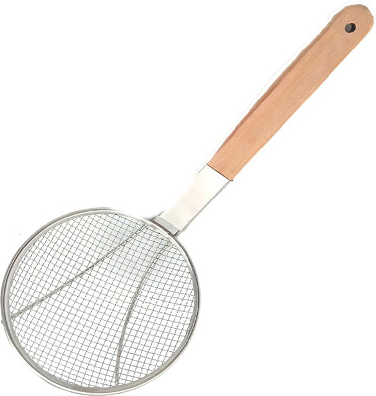 FAAS Stainless Steel Deep Fry Spoon With Wooden Handle Puri Strainer for kitchen Strainer(Silver Pack of 1)