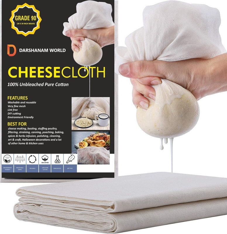 EASETENSIL Cotton Reusable Unbleached Muslin Cloth for Straining, Cheesemaking(1 MTR) Collapsible Strainer(Beige Pack of 1)