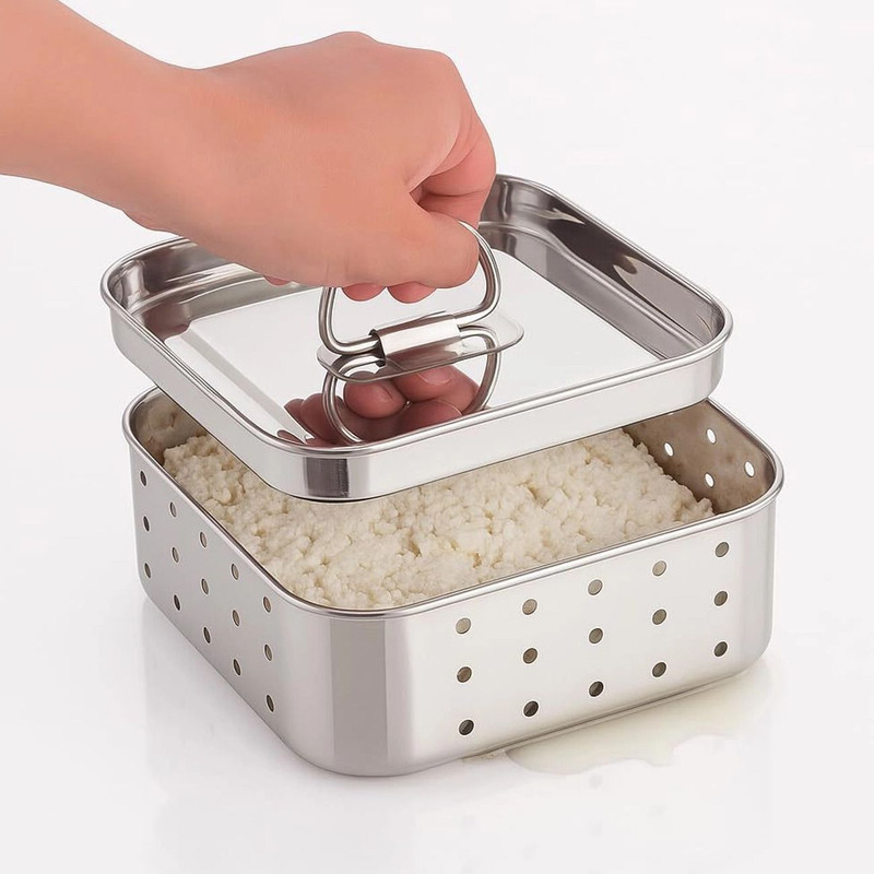 Zevon Paneer Maker 500 ml Stainless Steel Mould Press with Square Shape Collapsible Strainer(Silver Pack of 1)