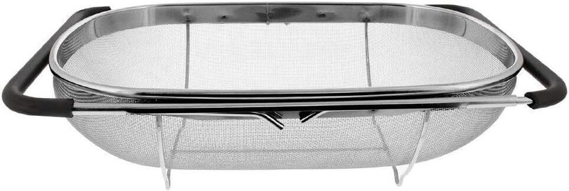 Feiny Stainless Steel Fine Mesh Strainer Basket With Expandable Rubber Grip Handles Strainer(Silver Pack of 1)