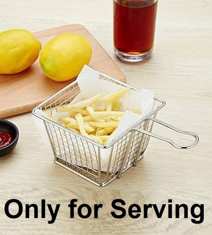Matfa Potato Chips French Fries Rectangular Serving Basket Strainer (10 x 10 x 7 Cm) Colander(Silver Pack of 1)