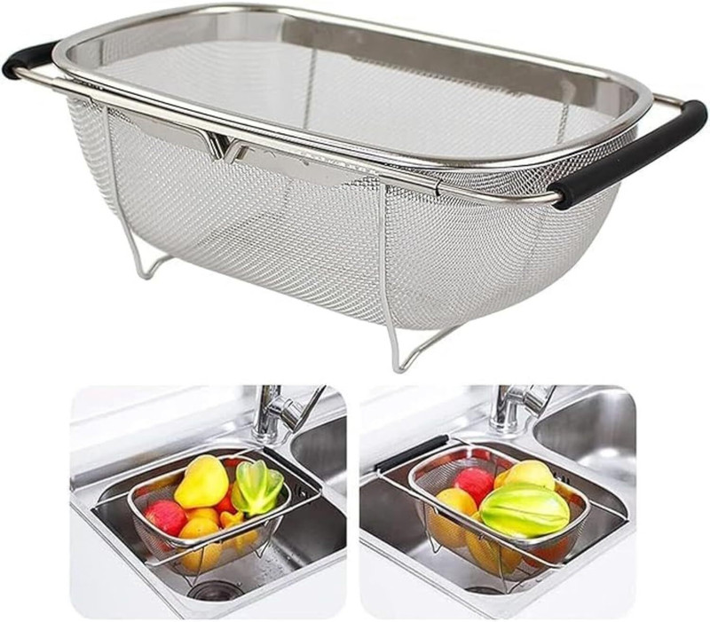 broccolin Premium Stainless Steel Mesh Strainer Basket Strainer(Steel Pack of 1)