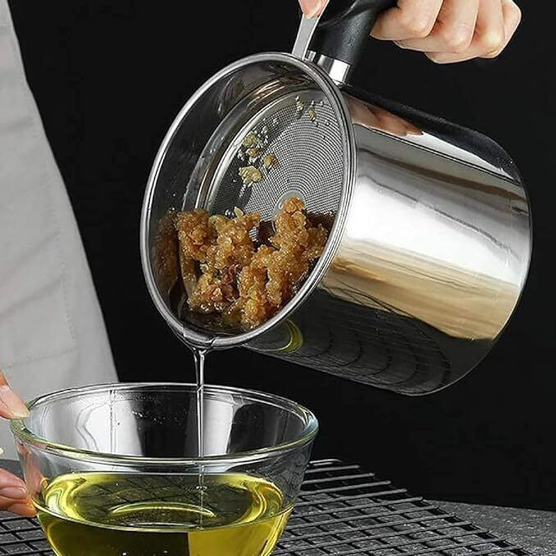 Klyvera Stainless Steel Oil Filter Pot with Strainer for Kitchen Frying & Storage Collapsible Strainer(Silver Pack of 1)