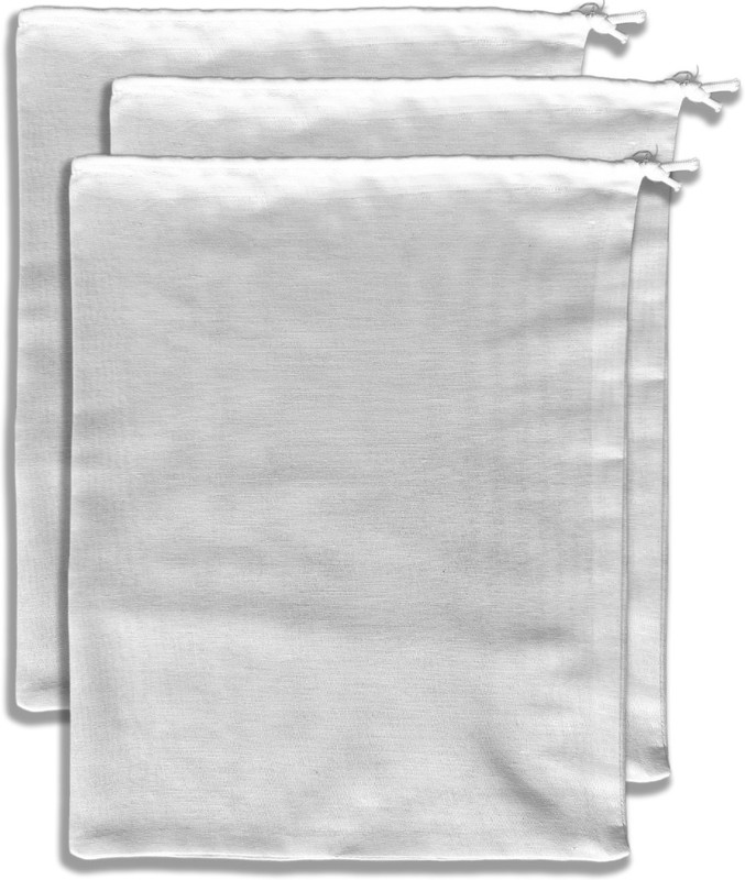 MAINDAIS Cotton Reusable Yogurt/Nut Milk Strainer Bag multipurpose use bag (2, White) Collapsible Strainer(White Pack of 2)