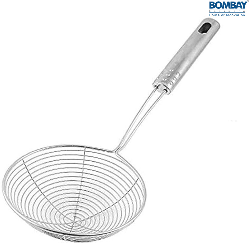 Bombay Kookware Stainless Steel Deep Fry Jhara,Wire Skimmer Puri Strainer with Handle Deep Frying Basket(Steel Pack of 1)