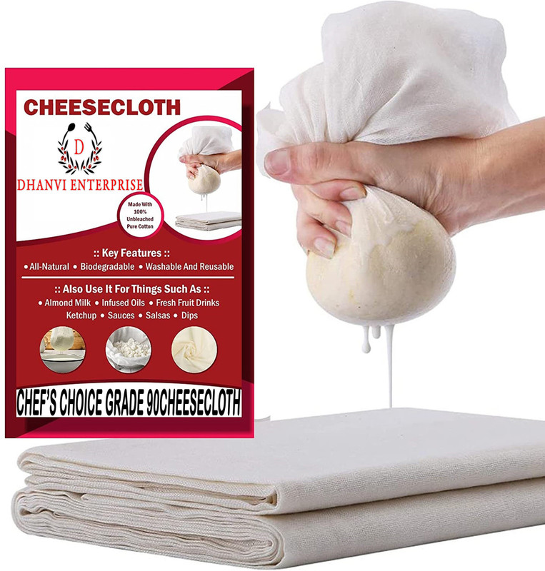 DHANVI ENTERPRISE Reusable Muslin Cloth Cotton Cheese Baking Fabric for Straining Cloths 1 Meter Collapsible Colander(Beige Pack of 1)