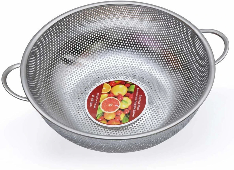 Luxafare Kitchen Colander Drain Basket Rice Pulses Fruits Vegetable Noodles Pasta Washing Bowl Strainer Colander(Silver Pack of 1)