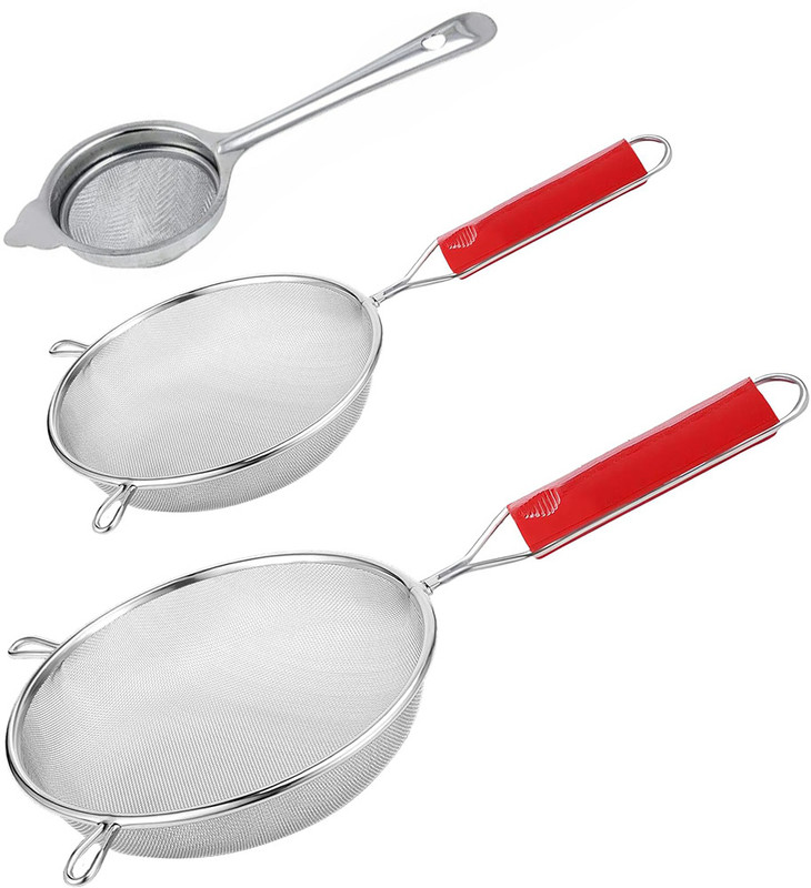 chapo Stainless Steel Soup & Juice Strainer for Kitchen use Soup Strainer 12 CM (1UNIT) Strainer(Silver, Red Pack of 1)
