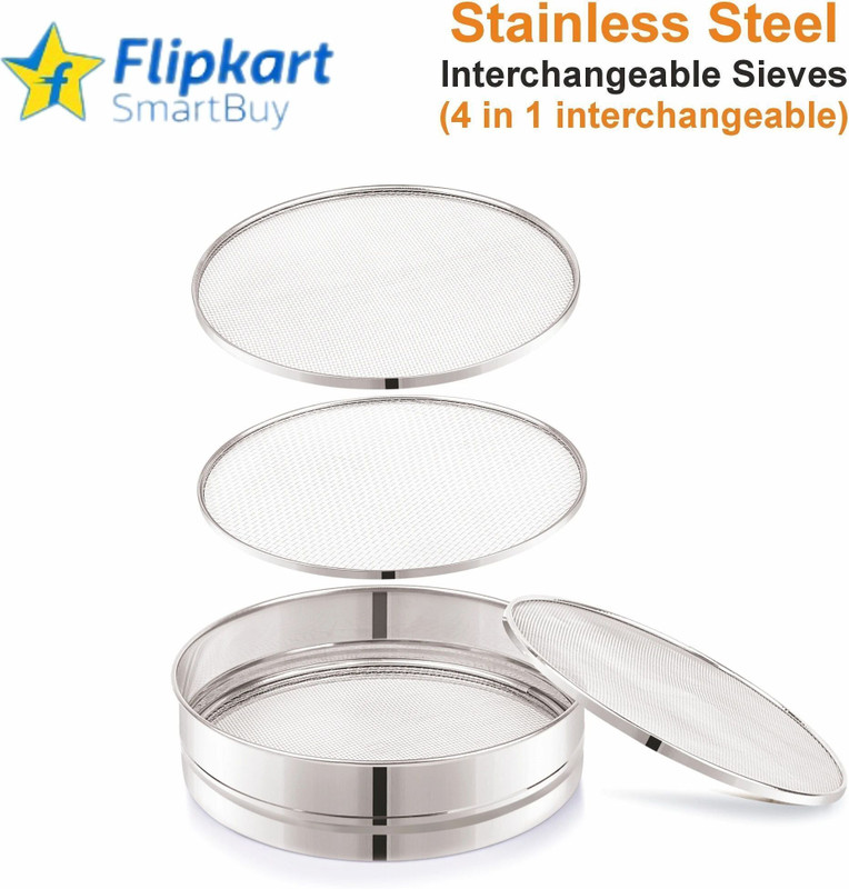 Flipkart SmartBuy 4 in 1 Interchangeable Atta Chalni for Wheat, Rice, Atta, Maida, Flour Strainer Sieve(Steel, Silver Pack of 5)