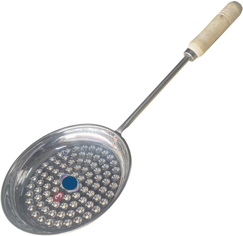 Shoppernation Stainless Steel Deep Frying Jhara Spatula With Wooden Handle Bundi Jhara Strainer(Steel Pack of 1)