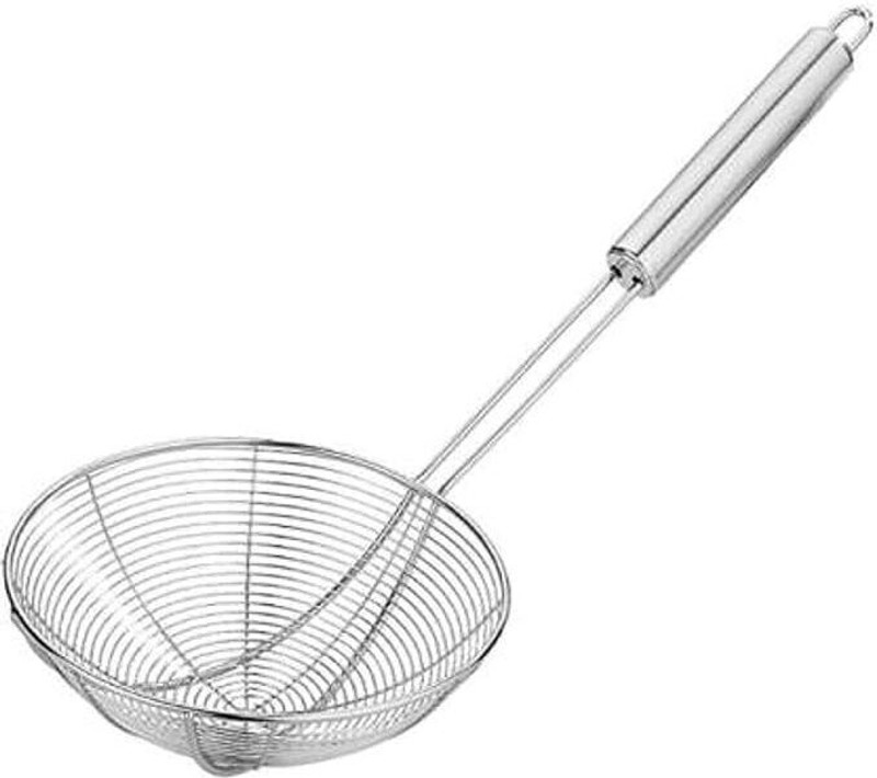 Brunchy 16 Inch Stainless Steel Puri Jhara Oil Strainer – Skimmer for Deep Small Frying Strainer(Silver Pack of 1)
